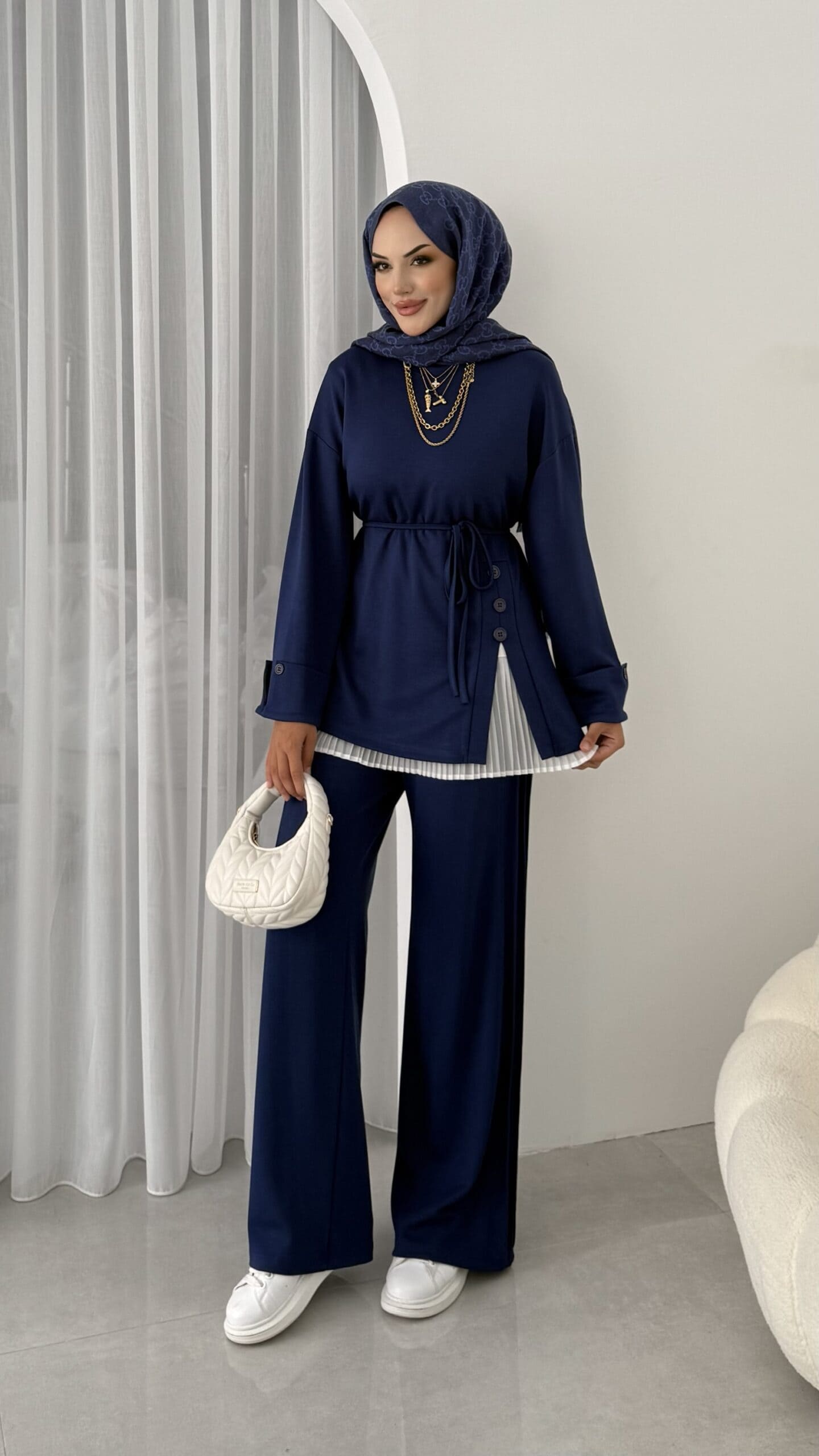 Premium Oysho Düğmeli İkili Takım TK2968 - Lacivert - Görsel 3