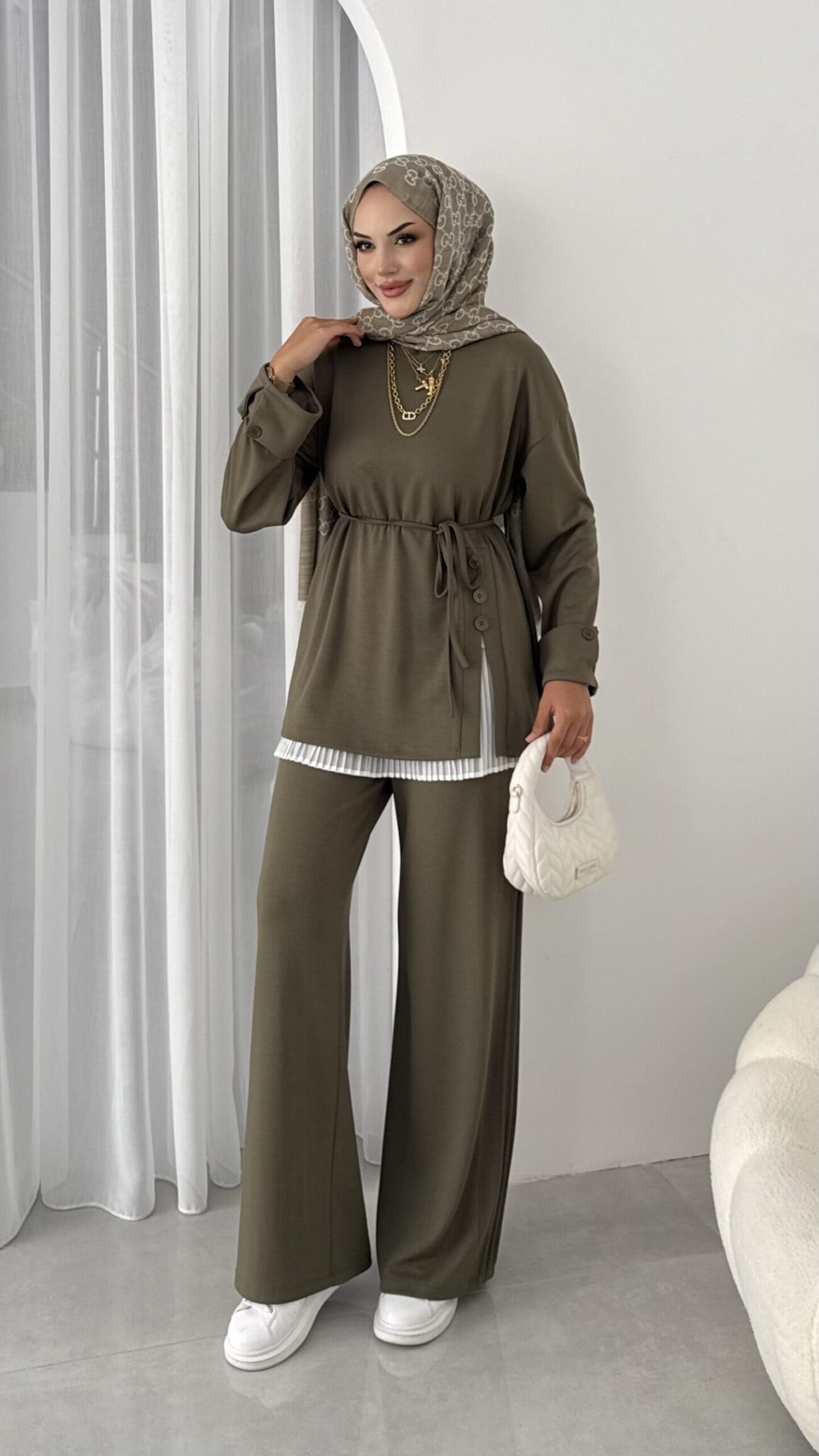 Premium Oysho Düğmeli İkili Takım TK2968 - Haki
