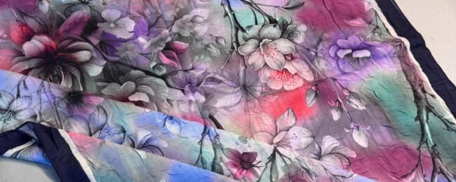 Flowers Kraş Desenli Şal - ŞL100234 -  Lacivert