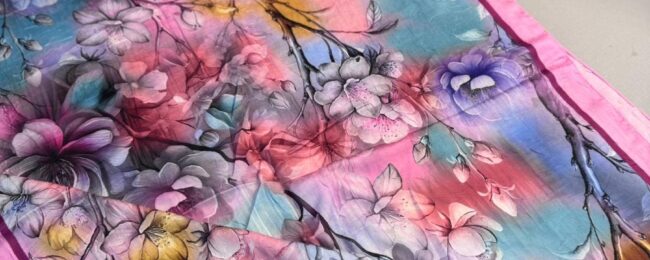 Flowers Kraş Desenli Şal - ŞL100234- Pamuk Şekeri