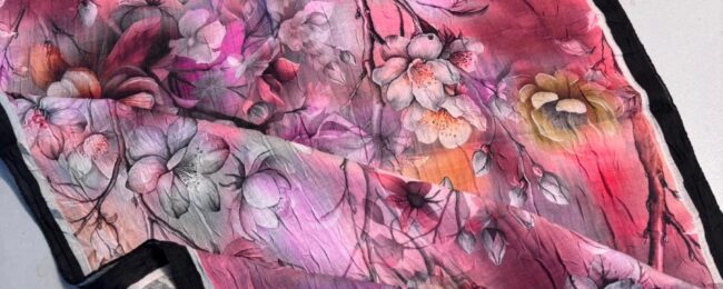 Flowers Kraş Desenli Şal -ŞL100234 - Siyah İnci