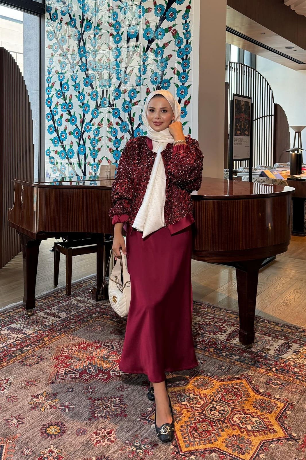 Aura Payetli Saten Ceket CKT100264 - Bordo - Görsel 2