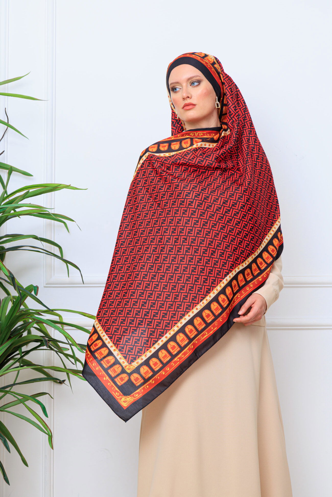 Fendi Monogram Pamuk Soft Şal 64302 - Bordo - Görsel 3