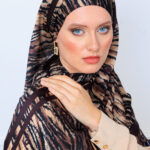 Channel Çizgili leopar çifttaraflı vual ipek şal-43080 Koyu kahve