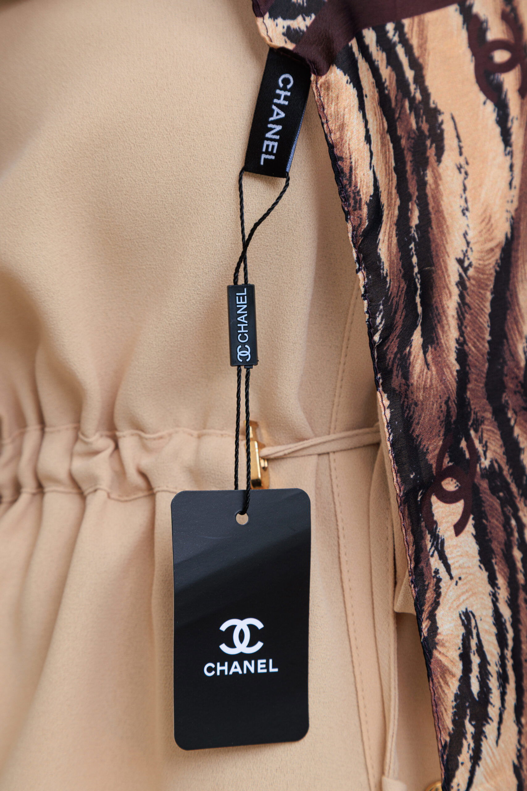 Channel Çizgili leopar çifttaraflı vual ipek şal-43080 Koyu kahve - Görsel 4