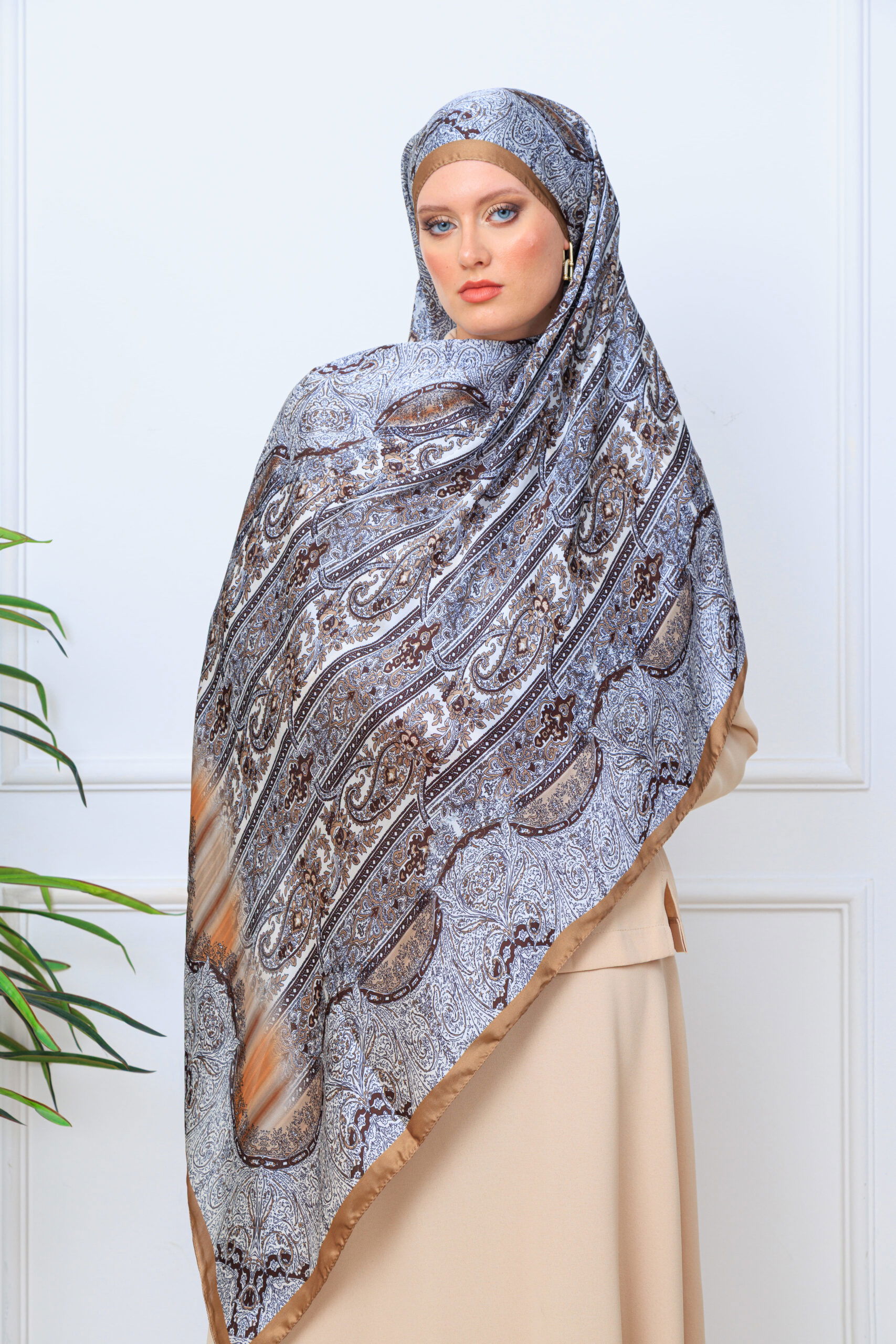 Etro Marka Yeni Sezon İthal Etnik Desen Vual İpek Şal - Bal Köpüğü - Görsel 3