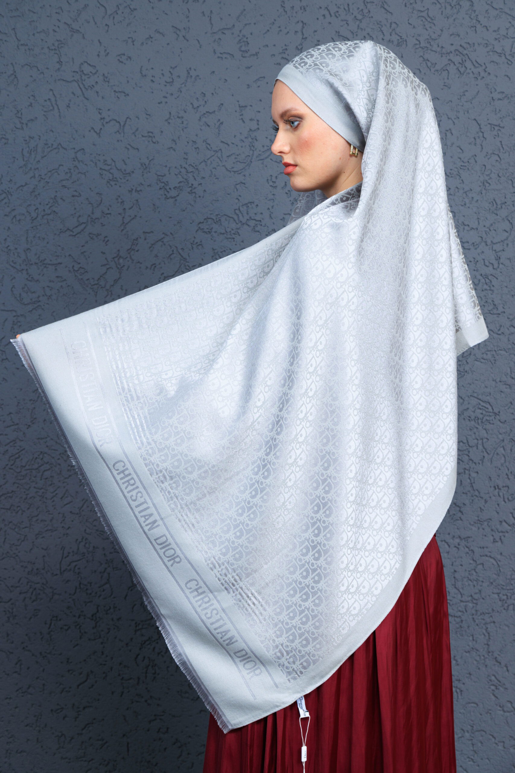 Dior İthal Yün İpek Şal Tam Set Kutulu Sertifikalı-Gri - Görsel 4