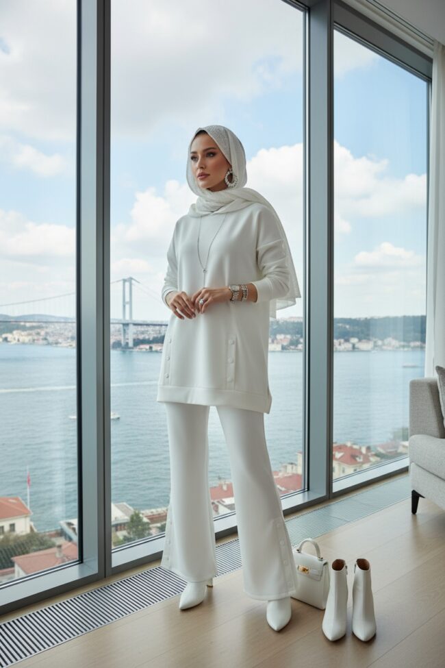 Premium Çıtçıtlı Dotta İkili Takım TK100301  - Ekru