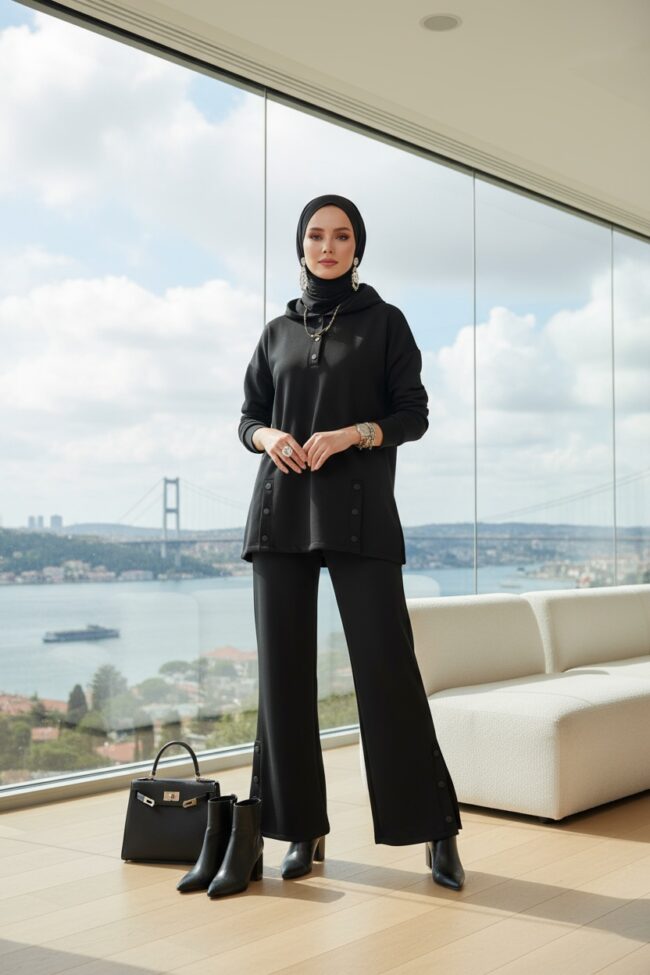 Premium Çıtçıtlı Dotta İkili Takım TK100301  - Siyah