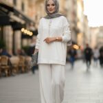 Premium Fermuarlı Basic İkili Takım TK2962  - Beyaz İnci