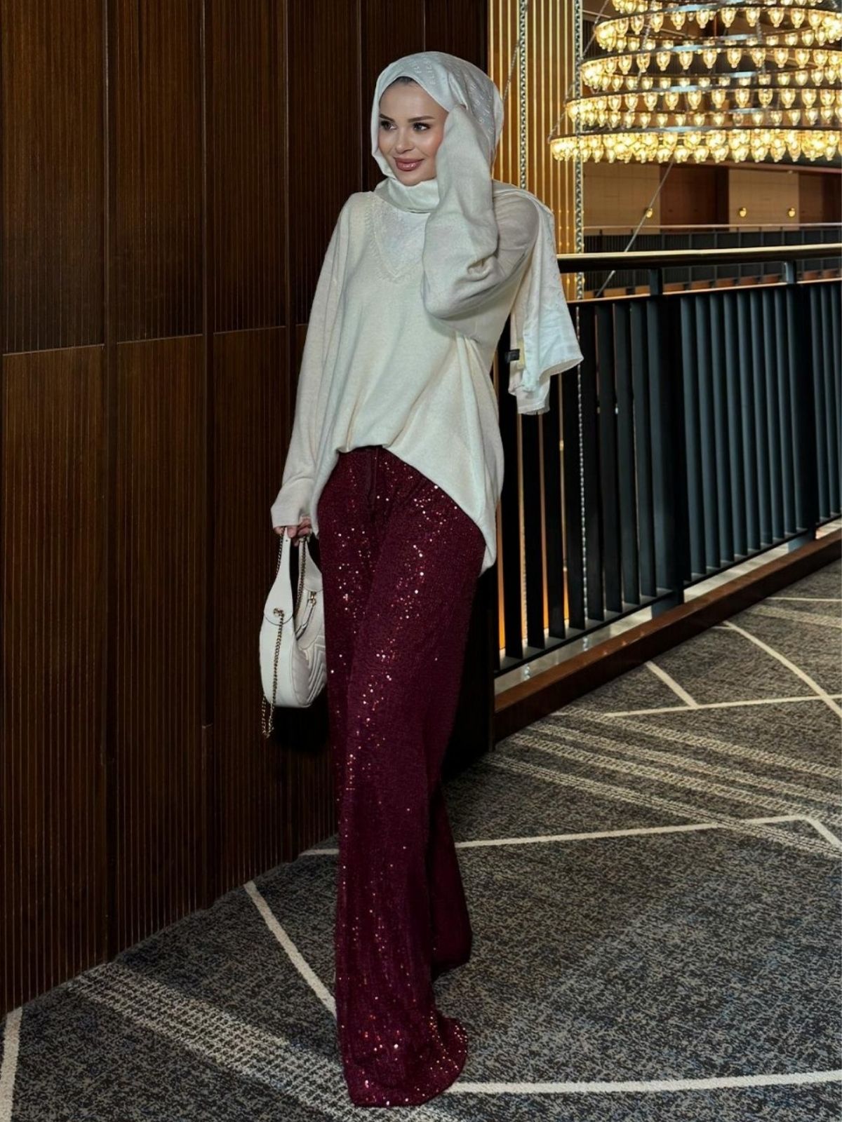 Pul Payetli Palazzo Kesim Bloom Pantolon PNT100279 - Bordo - Görsel 3