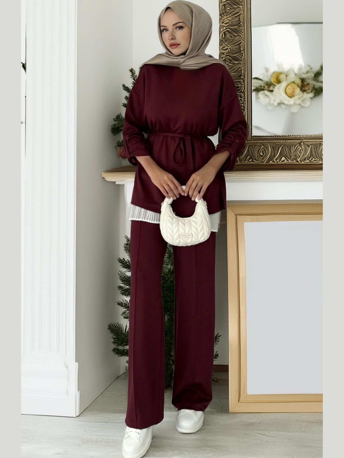 Oysho Premium Bağlamalı İkili Takım TK100240 - Bordo
