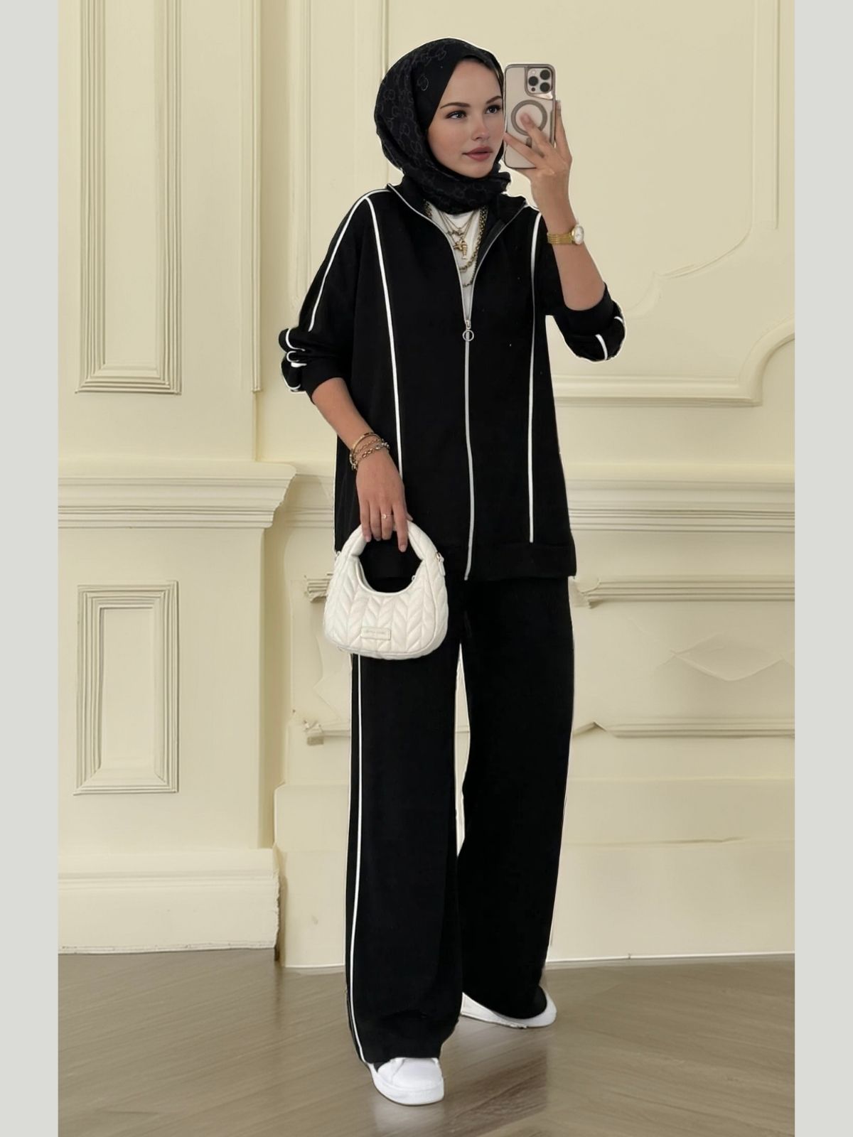Premium Oysho Şeritli İkili Takım TK100244 - Siyah