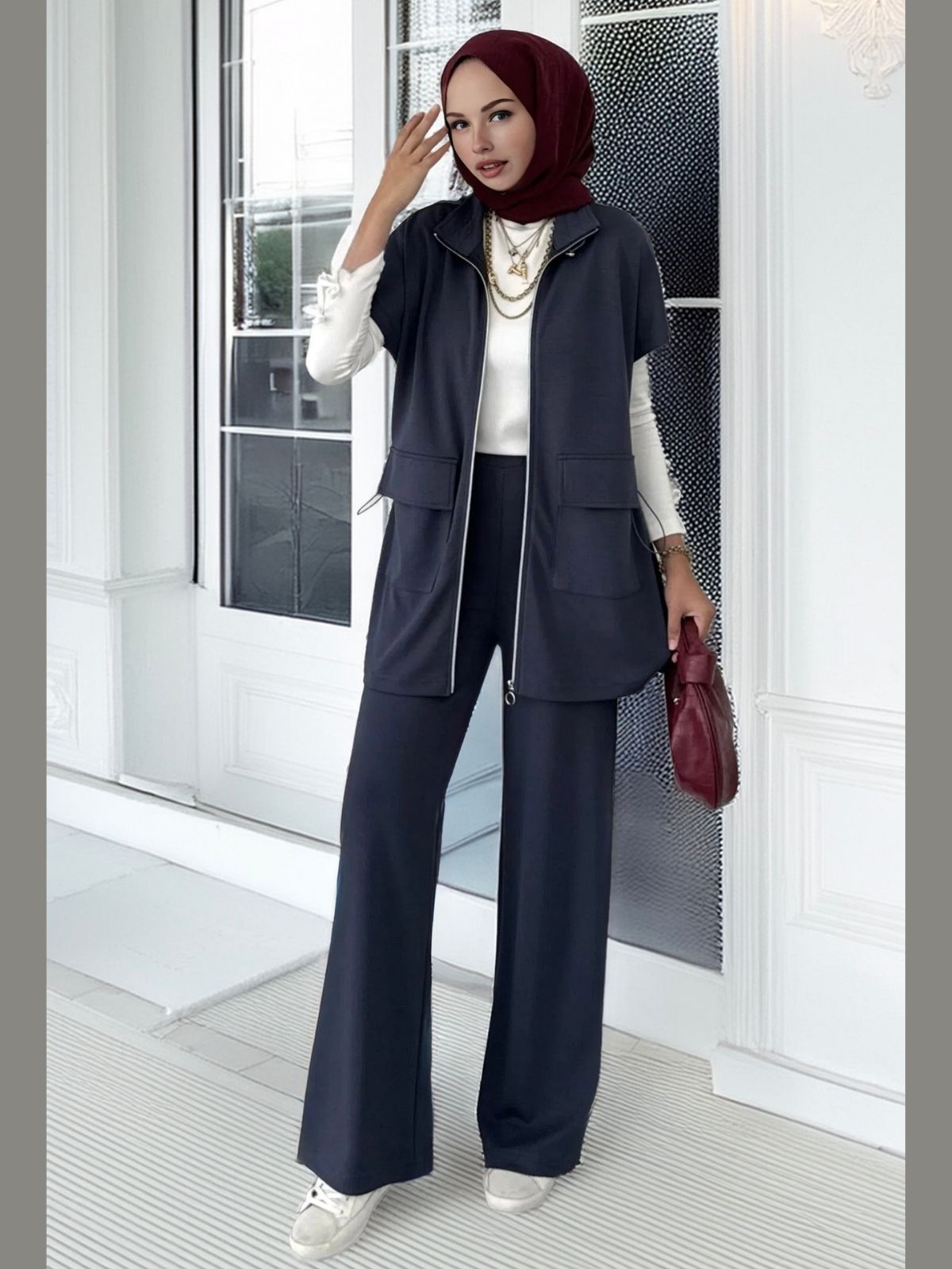 Premium Oysho  Yelekli İkili Takım TK100249  - Füme