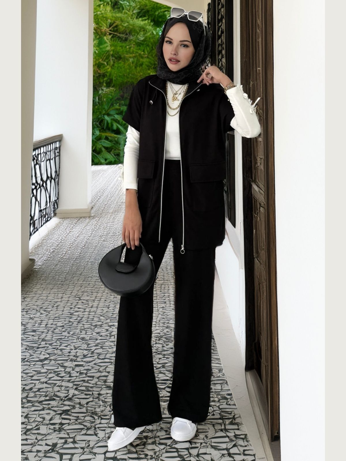 Premium Oysho  Yelekli İkili Takım TK100249  - Siyah