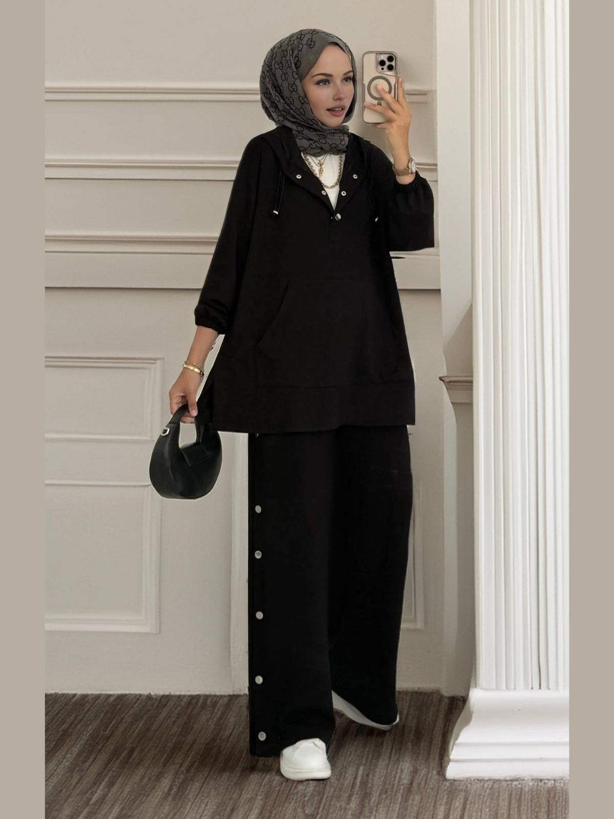 Premium Oysho Çıtçıtlı ı İkili Takım TK100242  - Siyah