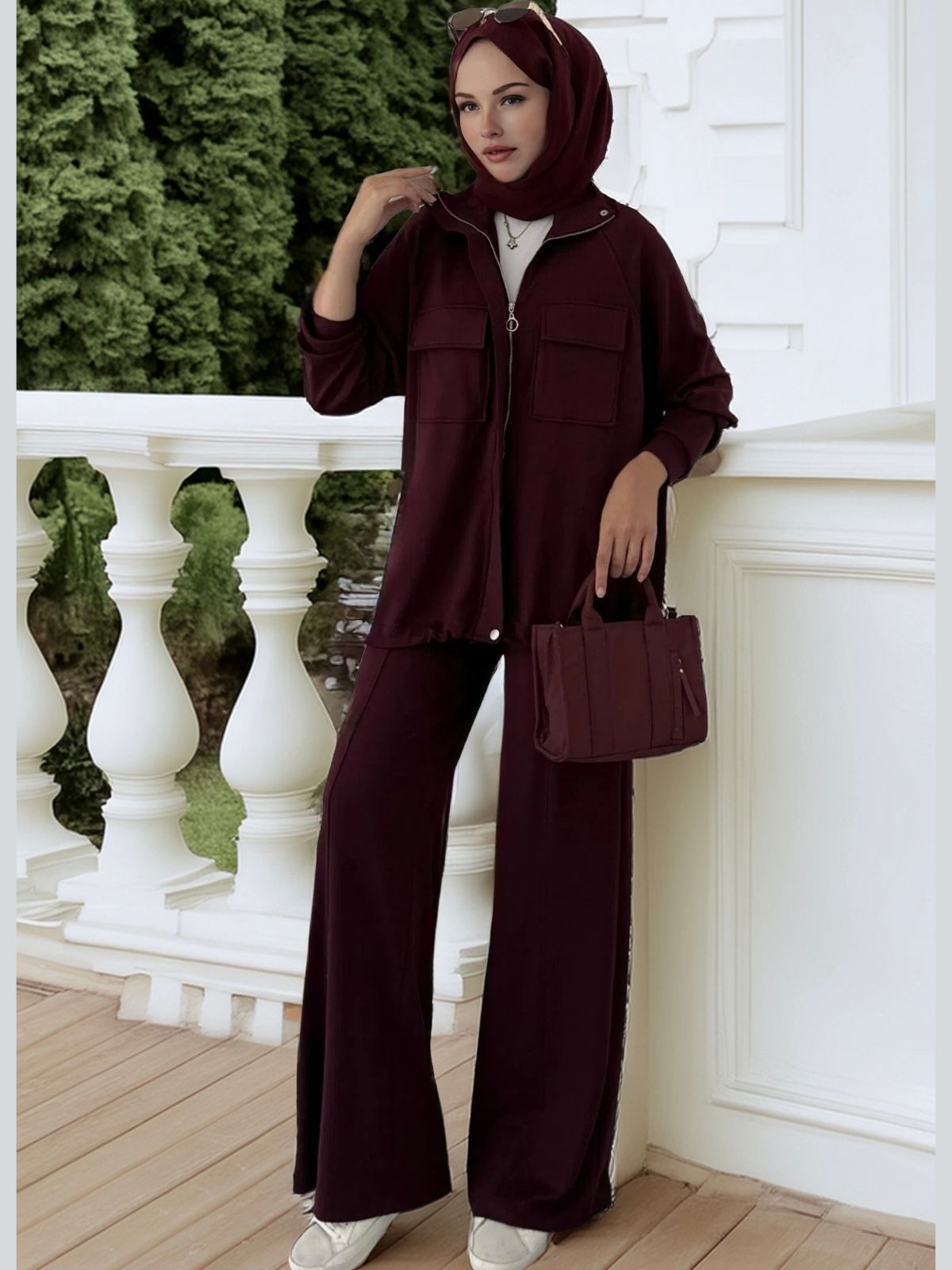 Premium Oysho  Bomber İkili Takım TK100248  - Bordo