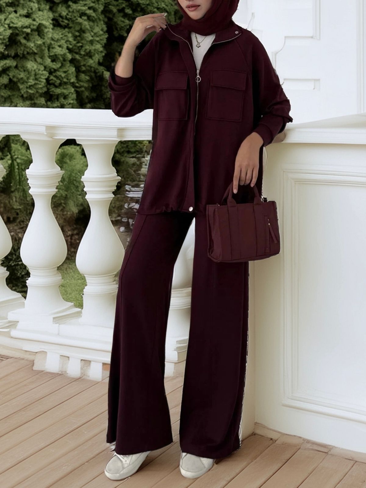 Premium Oysho  Bomber İkili Takım TK100248  - Bordo - Görsel 2