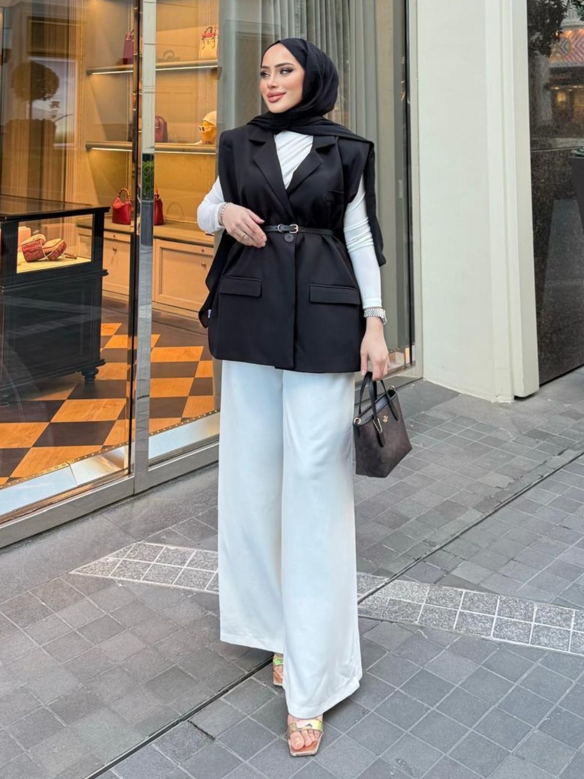 Vatka Detaylı Yelek (Kemer Hediyeli)  DŞ100298 - Siyah