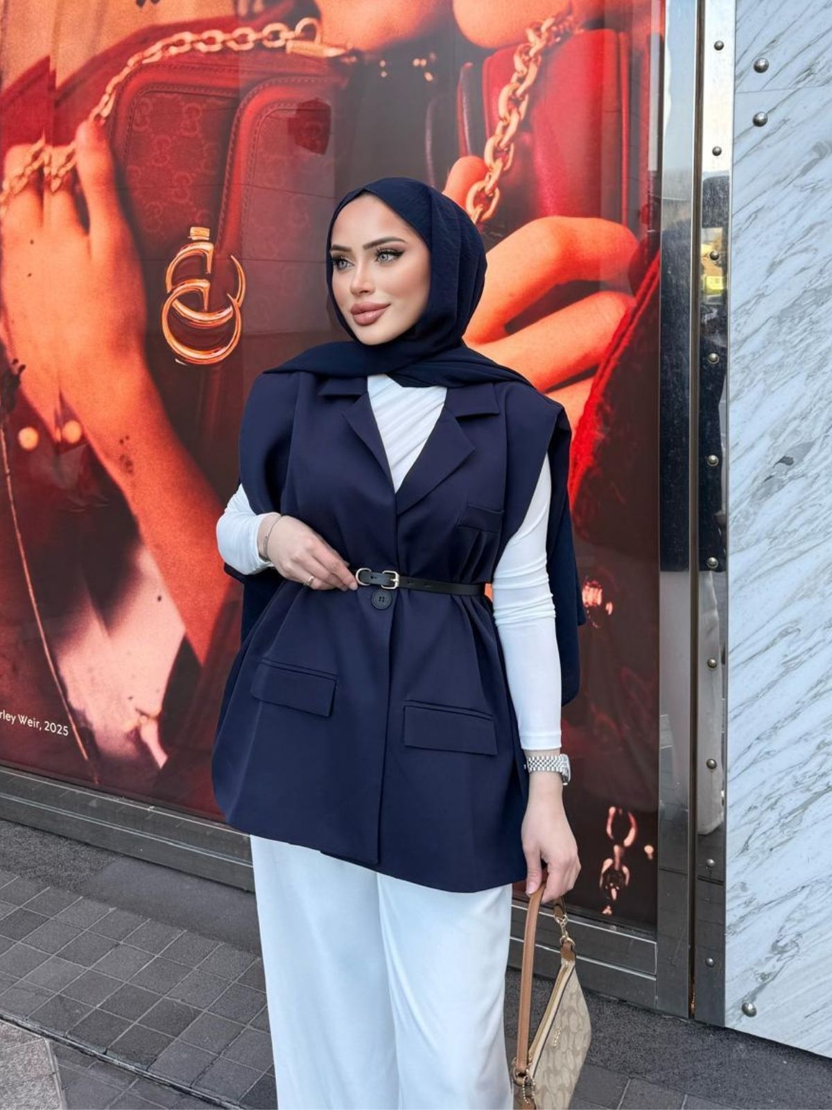 Vatka Detaylı Yelek (Kemer Hediyeli) DŞ100298 - Lacivert - Görsel 2