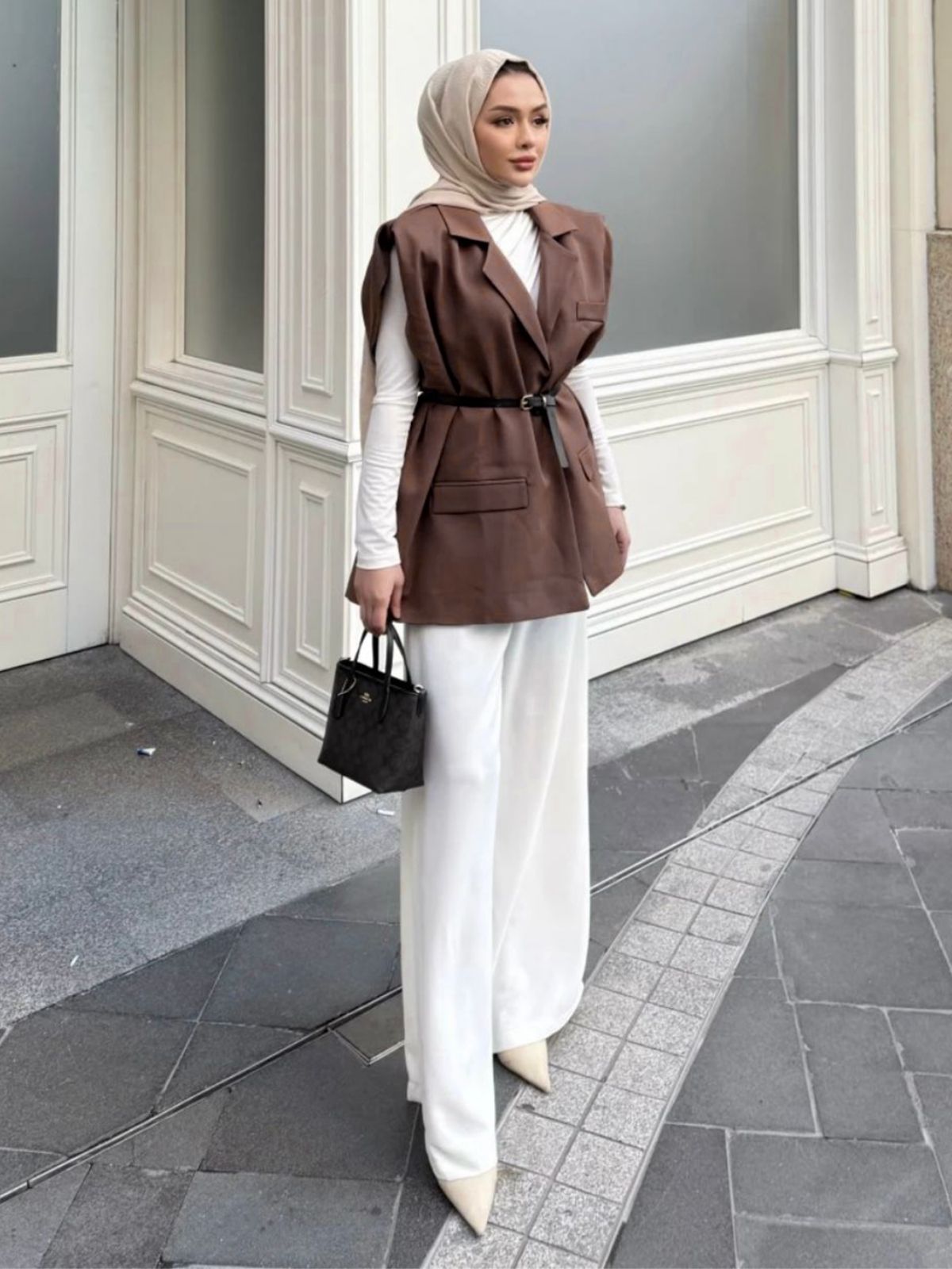 Vatka Detaylı Yelek (Kemer Hediyeli) DŞ100298 - Acı Kahve