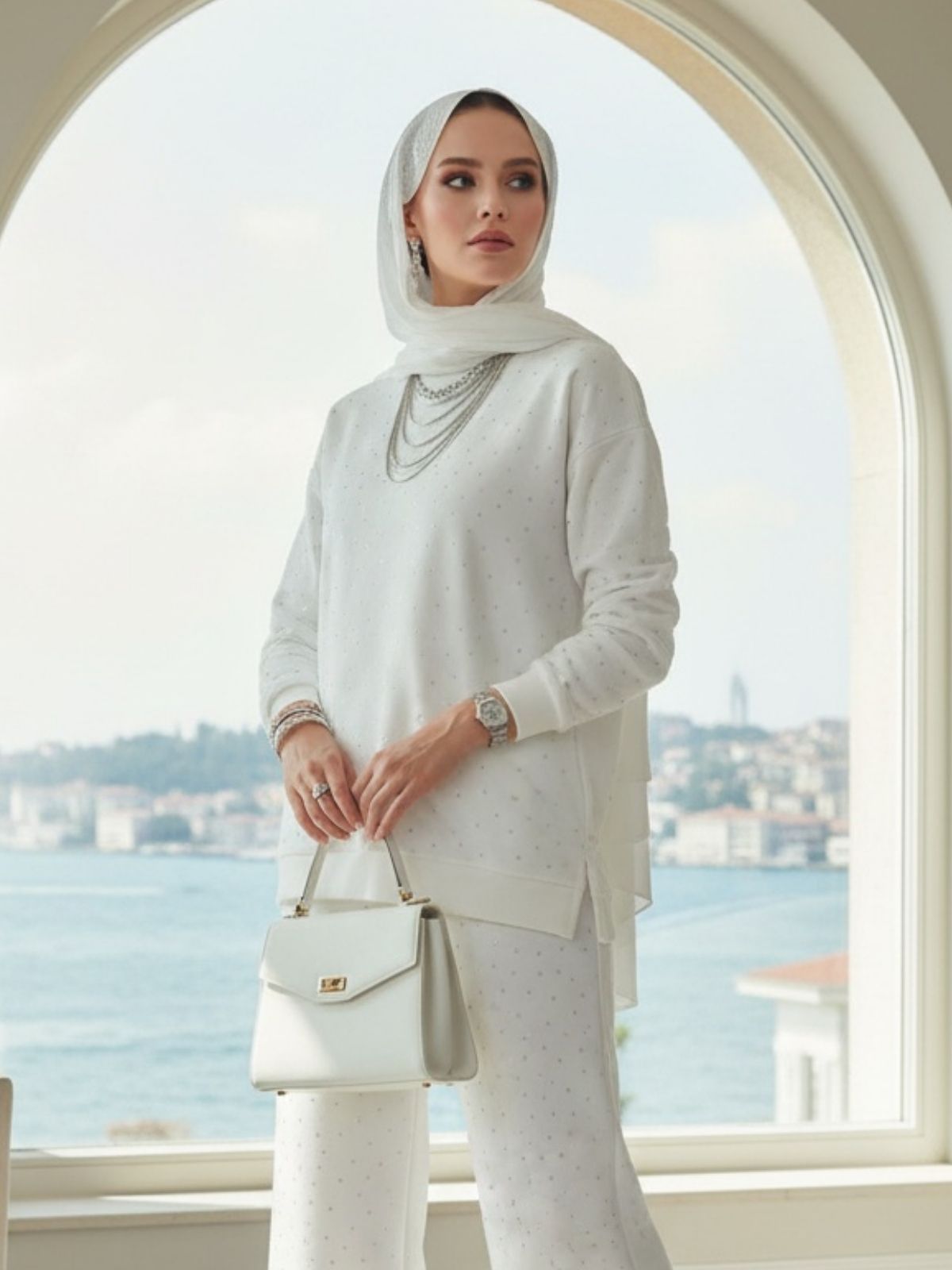 Taşlı Oysho İkili Takım TK100291 - Beyaz - Görsel 2