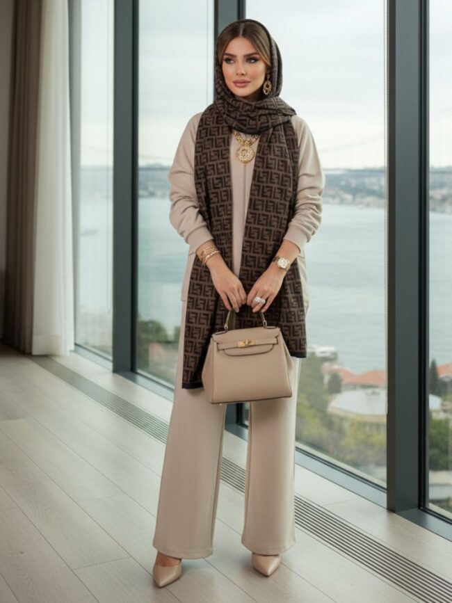 Fendi İthal Yün İpek Şal TK100301  - Kahve