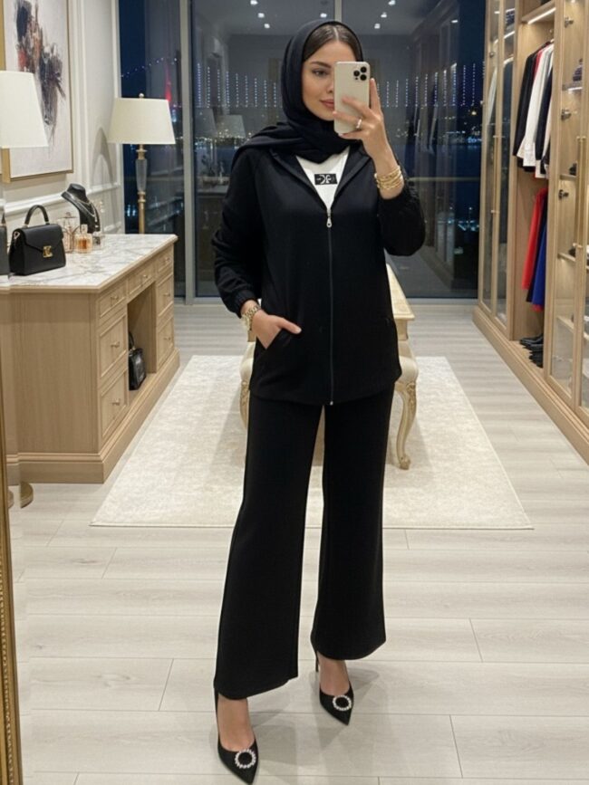 Premium Cep Fermuarlı Oysho İkili Takım TK100300  - Siyah