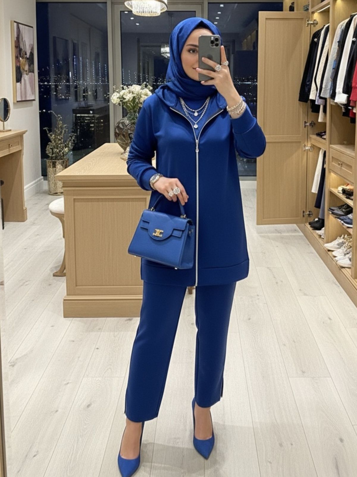 Premium Fermuar Detay Basic İkili Takım TK100430 - Lacivert