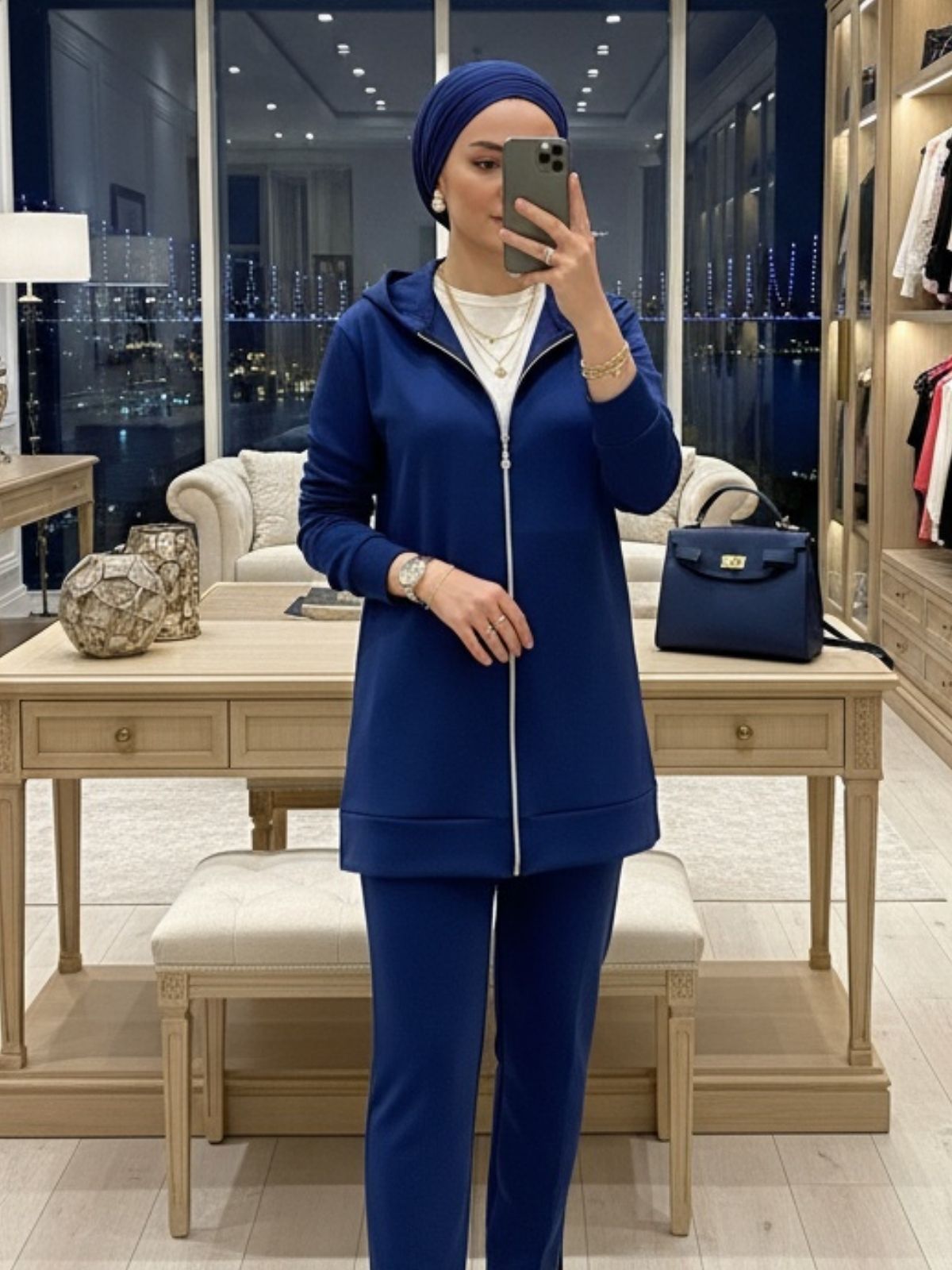 Premium Fermuar Detay Basic İkili Takım TK100430 - Lacivert - Görsel 2