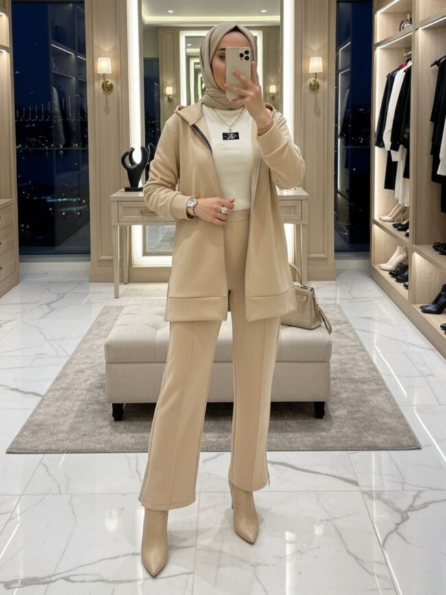 Premium Fermuar Detay Basic İkili Takım TK100430  - Taş