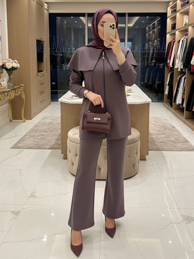 Oysho Omuz Pelerin Detay İkili Takım TK100360  - Füme