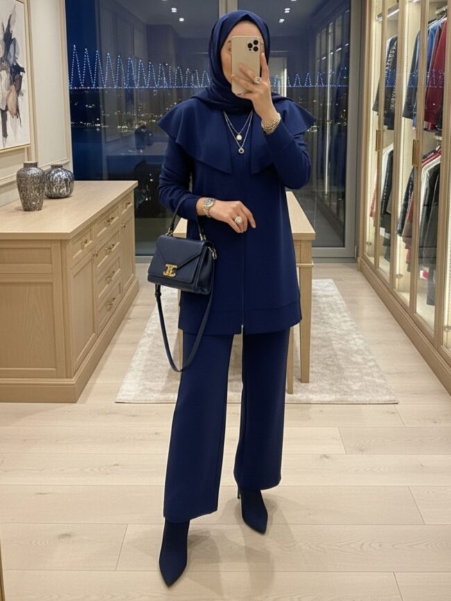 Oysho Omuz Pelerin Detay İkili Takım TK100360  - Lacivert