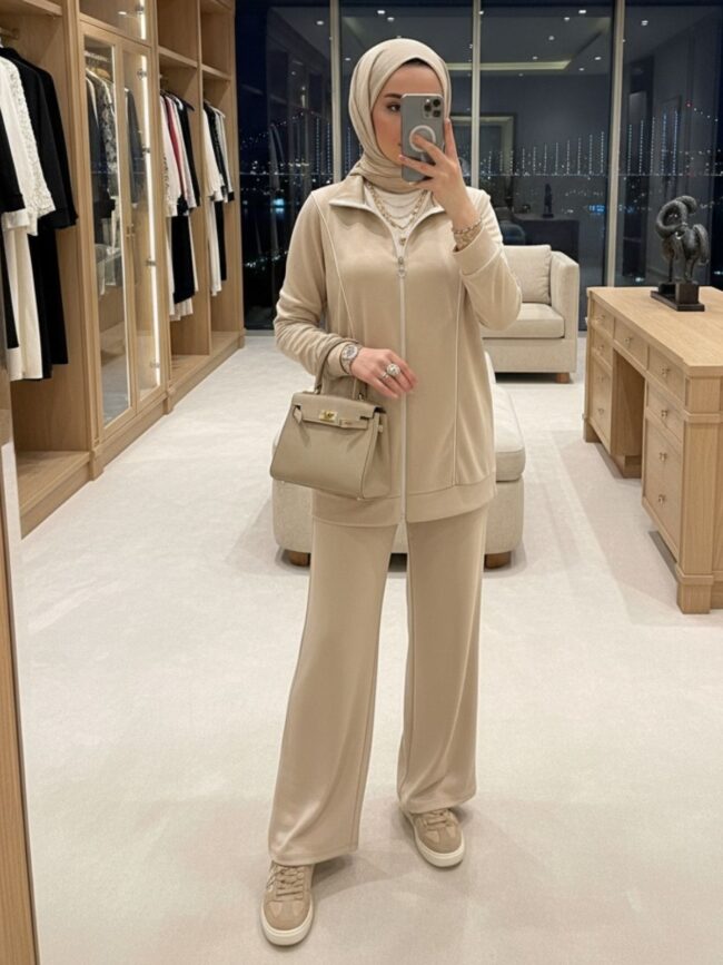 Premium Oysho Şeritli İkili Takım TK100244  -Taş