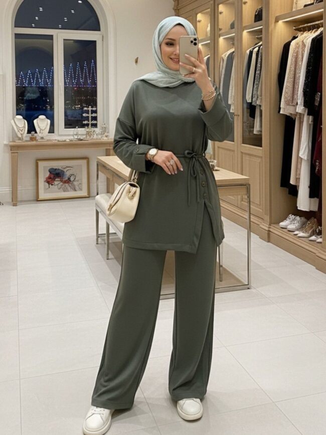 Premium Oysho Düğmeli  İkili Takım TK2968  -  Haki