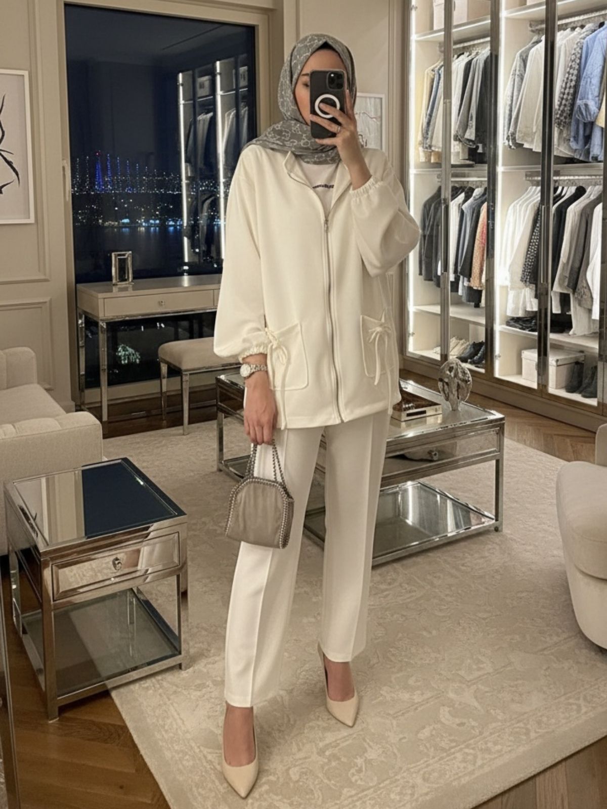 Premium Oysho Liona İkili Takım TK100256 - Beyaz İnci