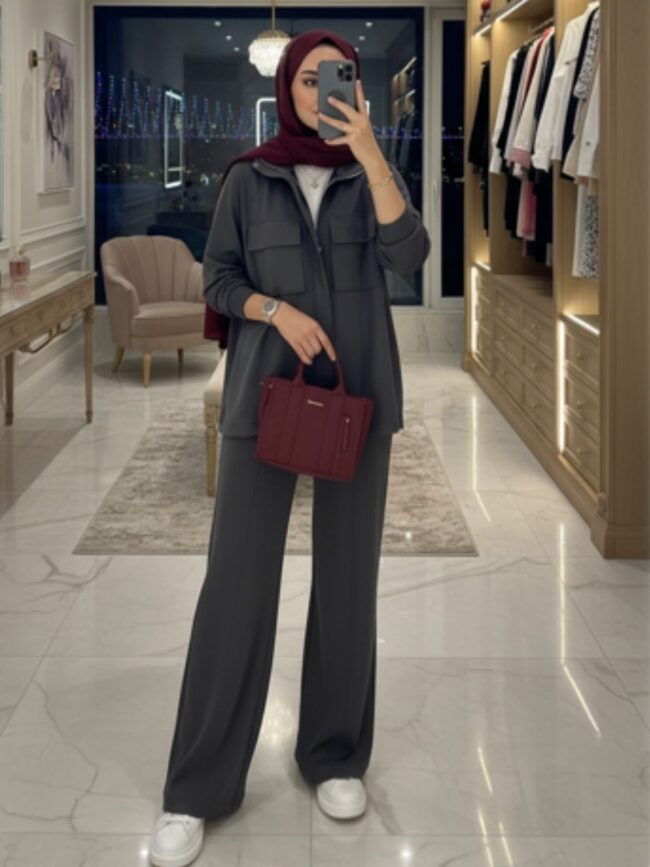 Premium Oysho Bomber İkili Takım TK100248 - Füme