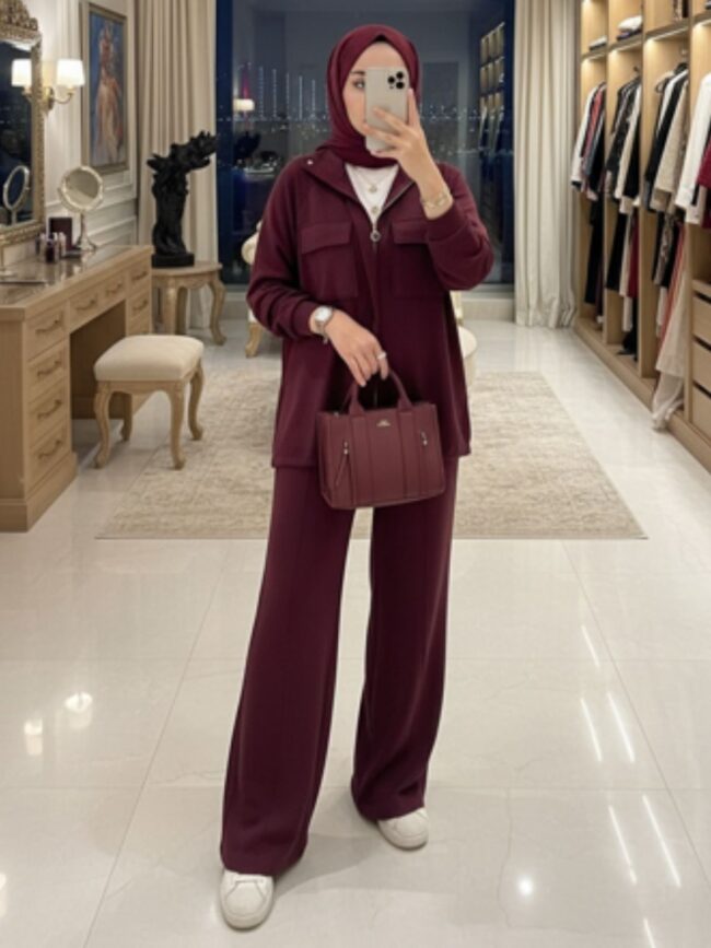 Premium Oysho Bomber İkili Takım TK100248 - Bordo