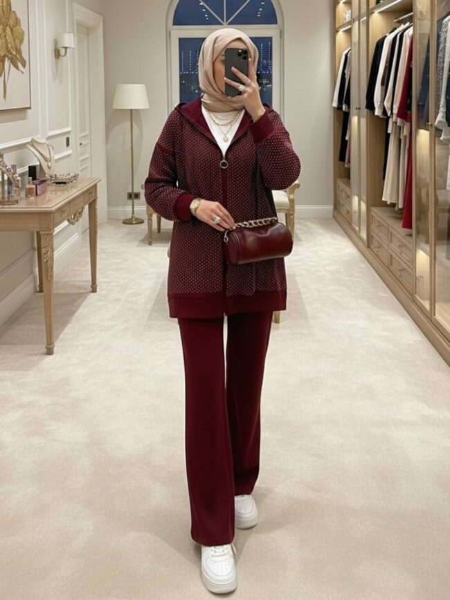 Kalve Taş İşlemeli İkili Takım TK100296 - Bordo