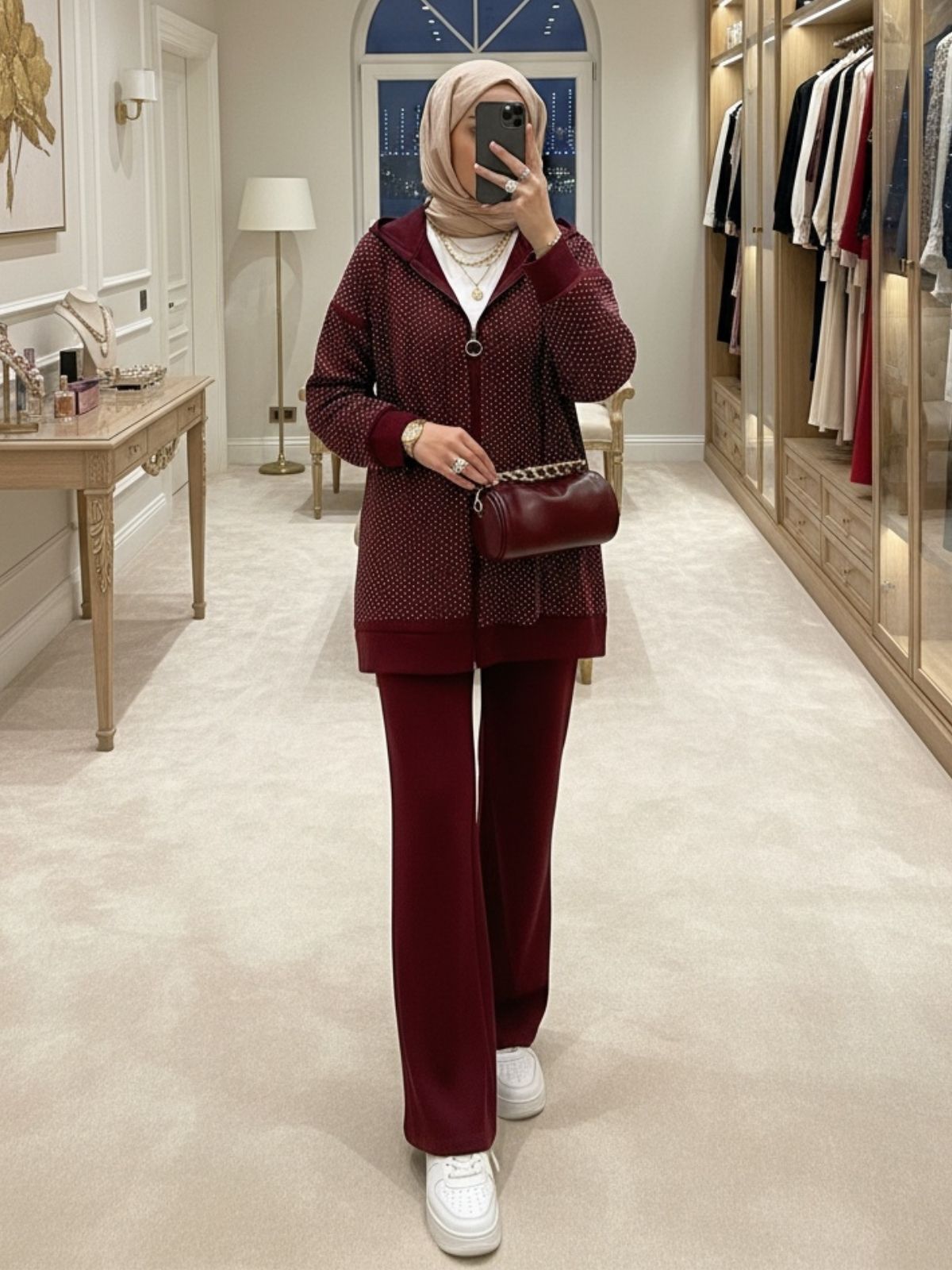 Kalve Taş İşlemeli İkili Takım TK100296 - Bordo