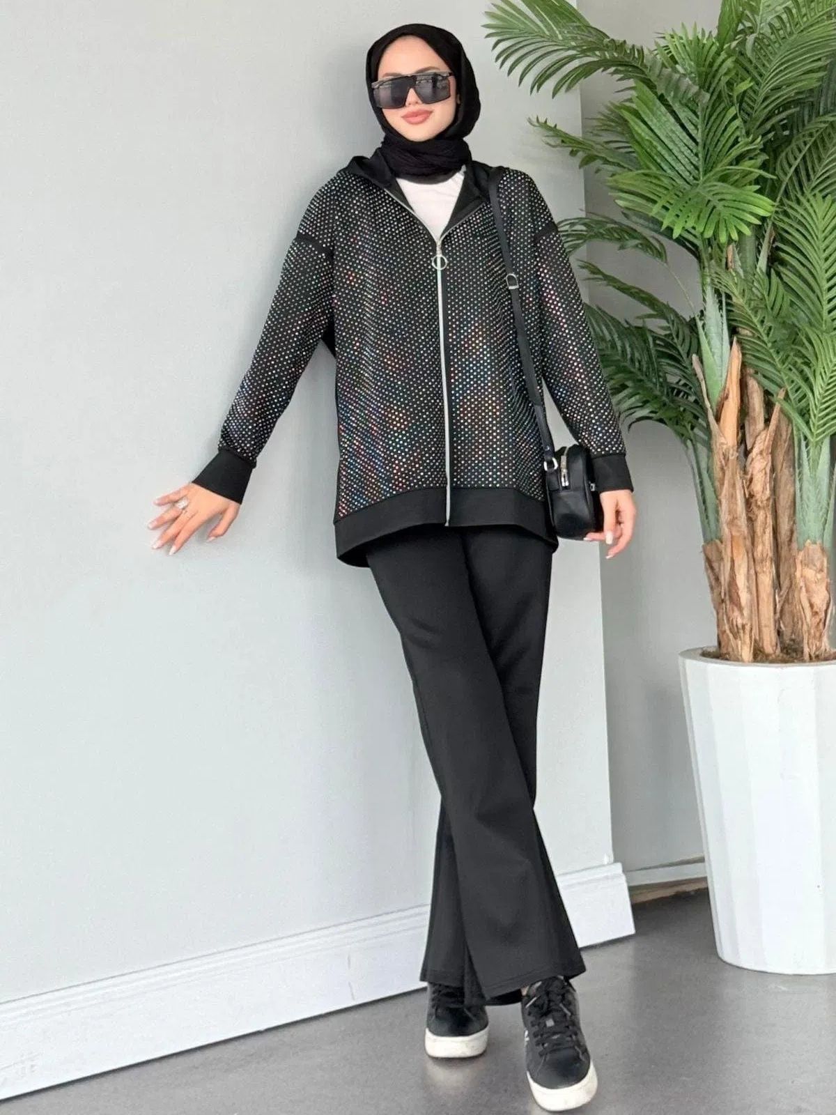 Kalve Taş İşlemeli İkili Takım TK100296 - Siyah