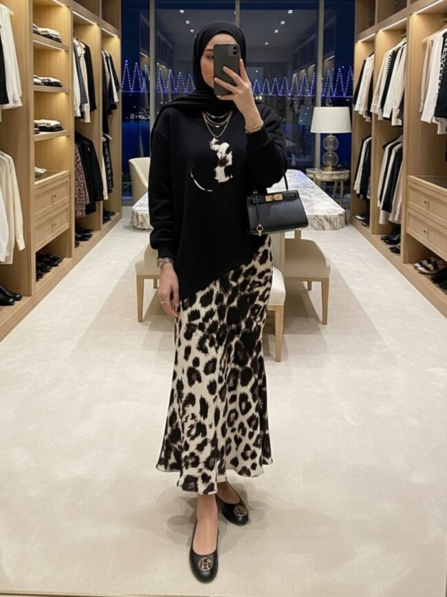 Leopar Etekli İkili Takım TK100290 - Siyah