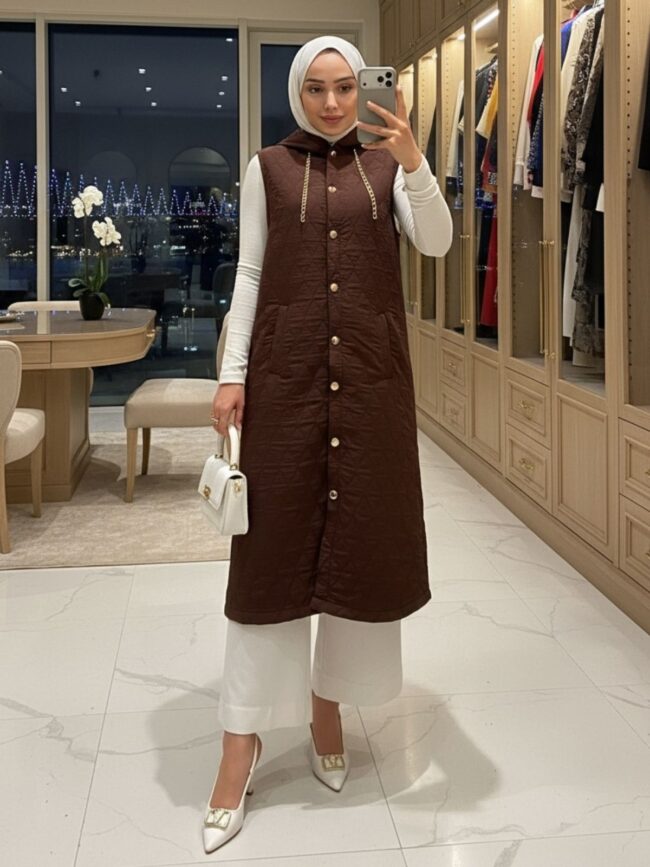 Elle Kapitone Yelek DŞ100386 - Acı Kahve