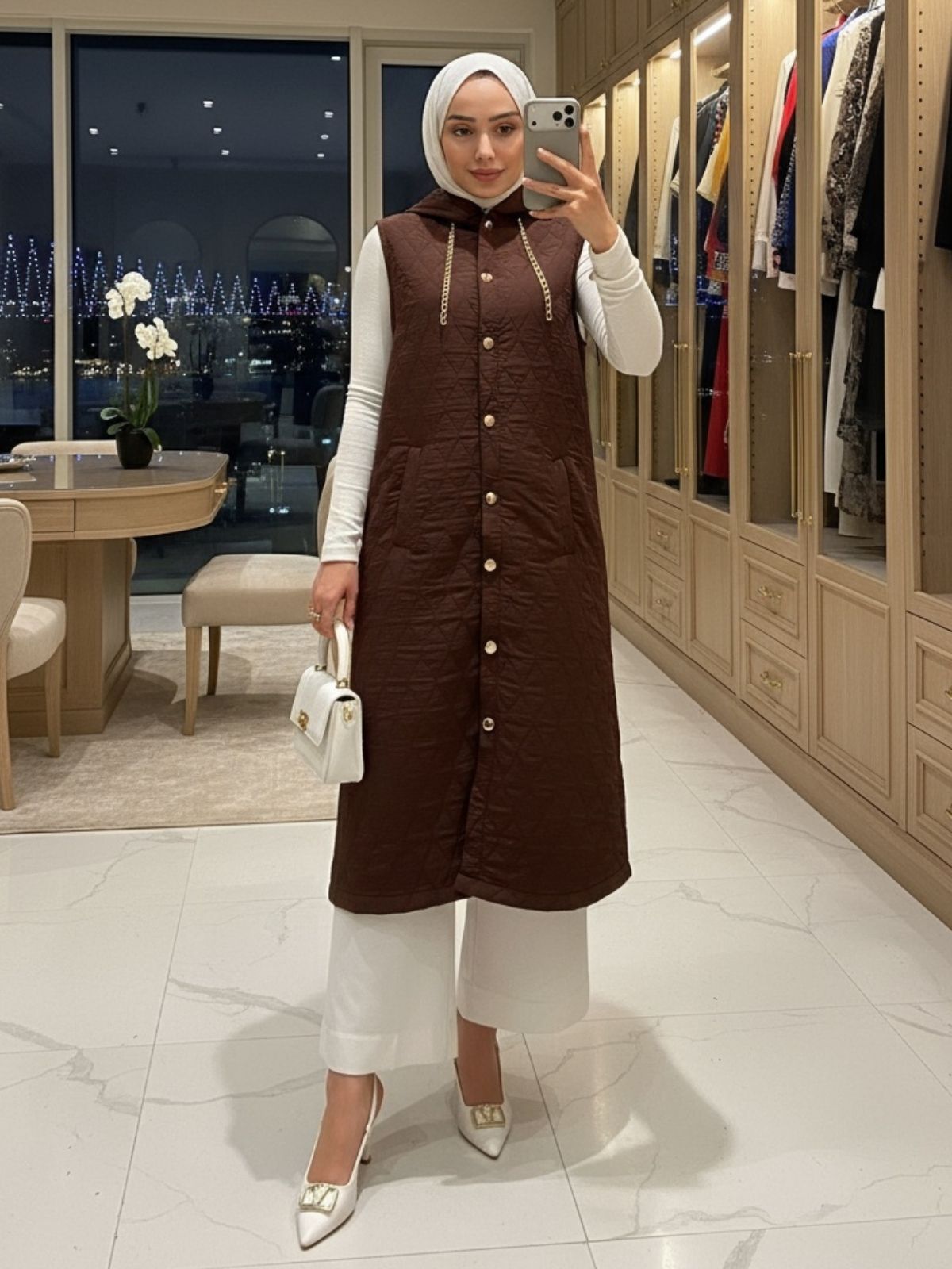 Elle Kapitone Yelek DŞ100386 - Acı Kahve