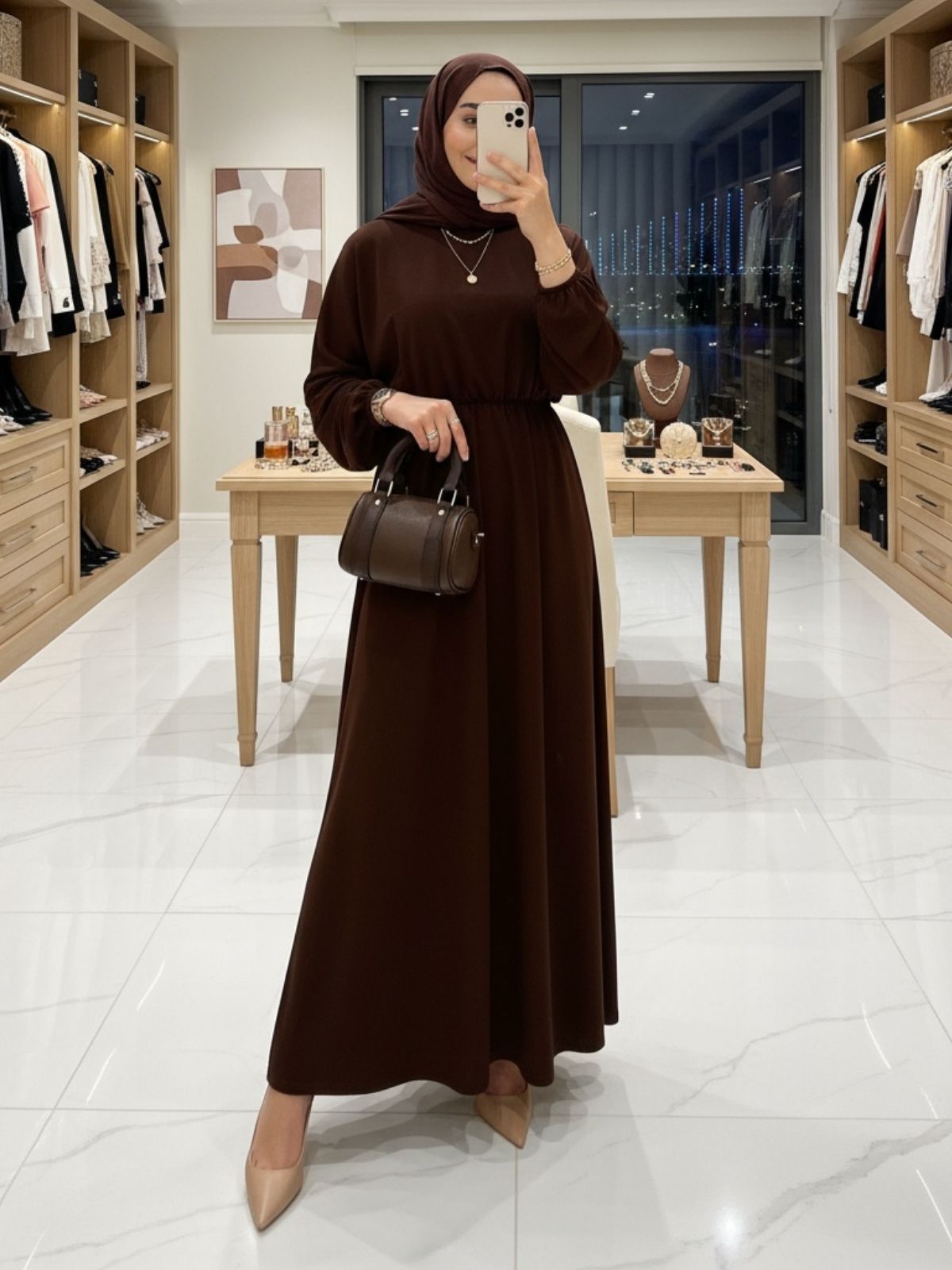 Madonna Elbise (Şal Hediye) ELB100405 – Acı Kahve - Görsel 2