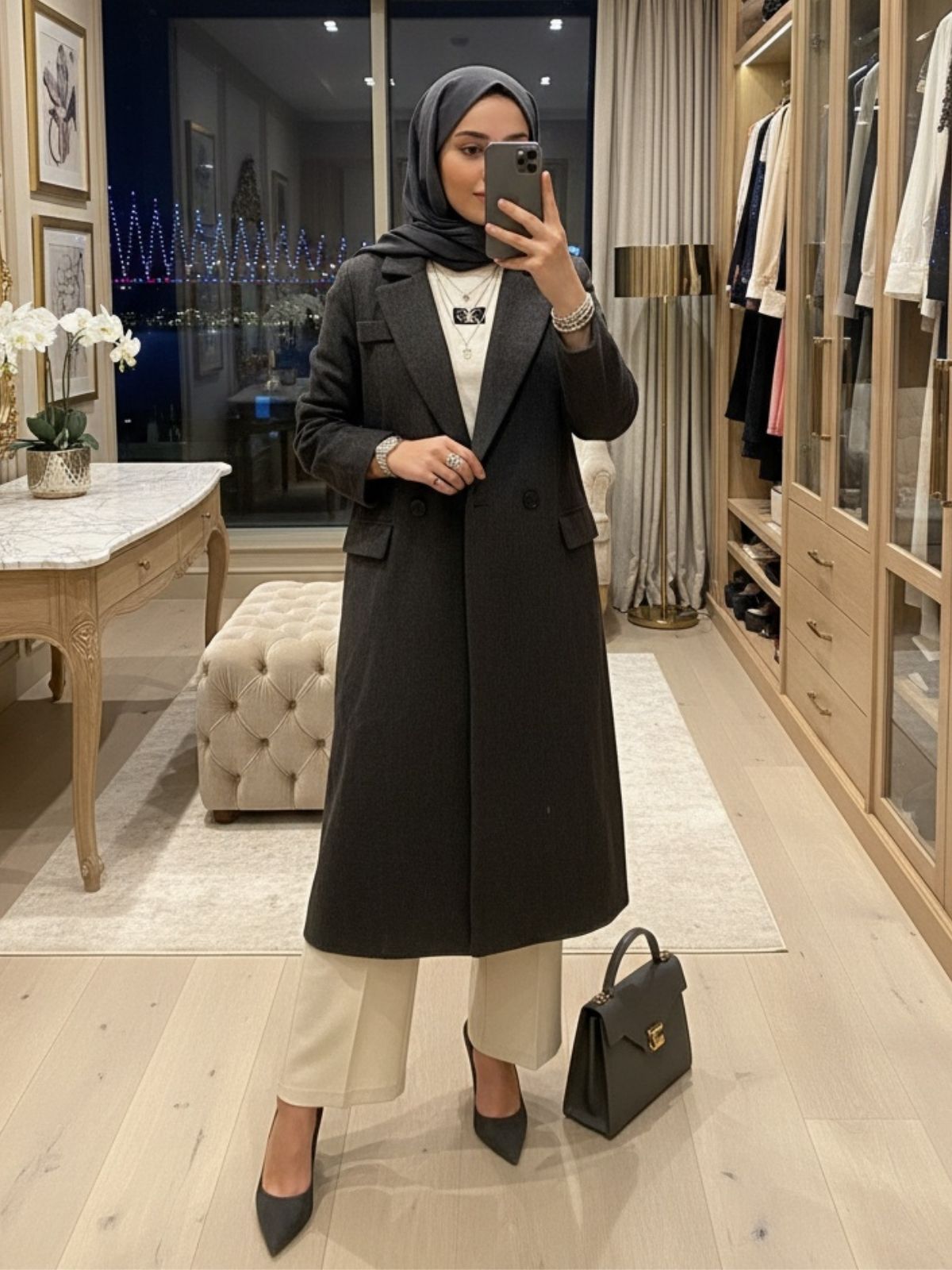 Kaşe Cepli Kaban CKT100407- Koyu Füme