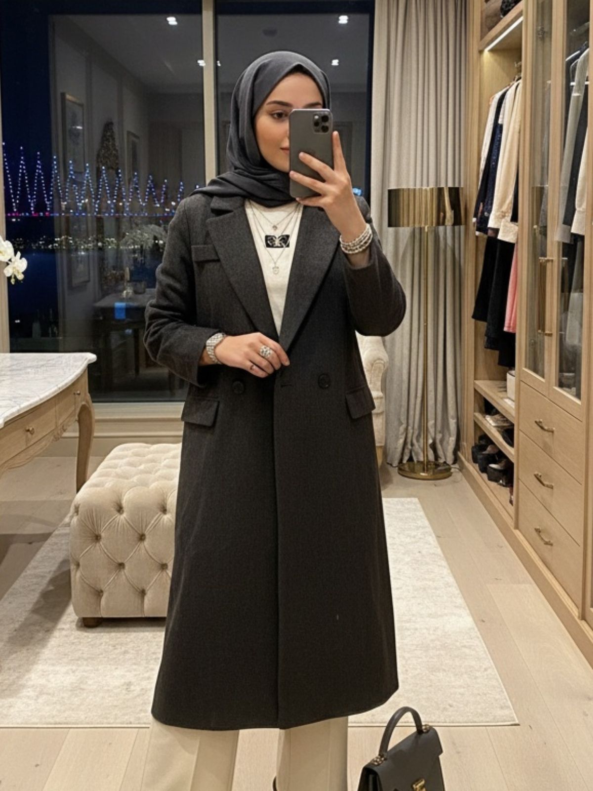 Kaşe Cepli Kaban CKT100407- Koyu Füme - Görsel 2