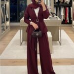 Oysho Premium Kemer Detay Palazzo İkili Takım TK2975  -Bordo