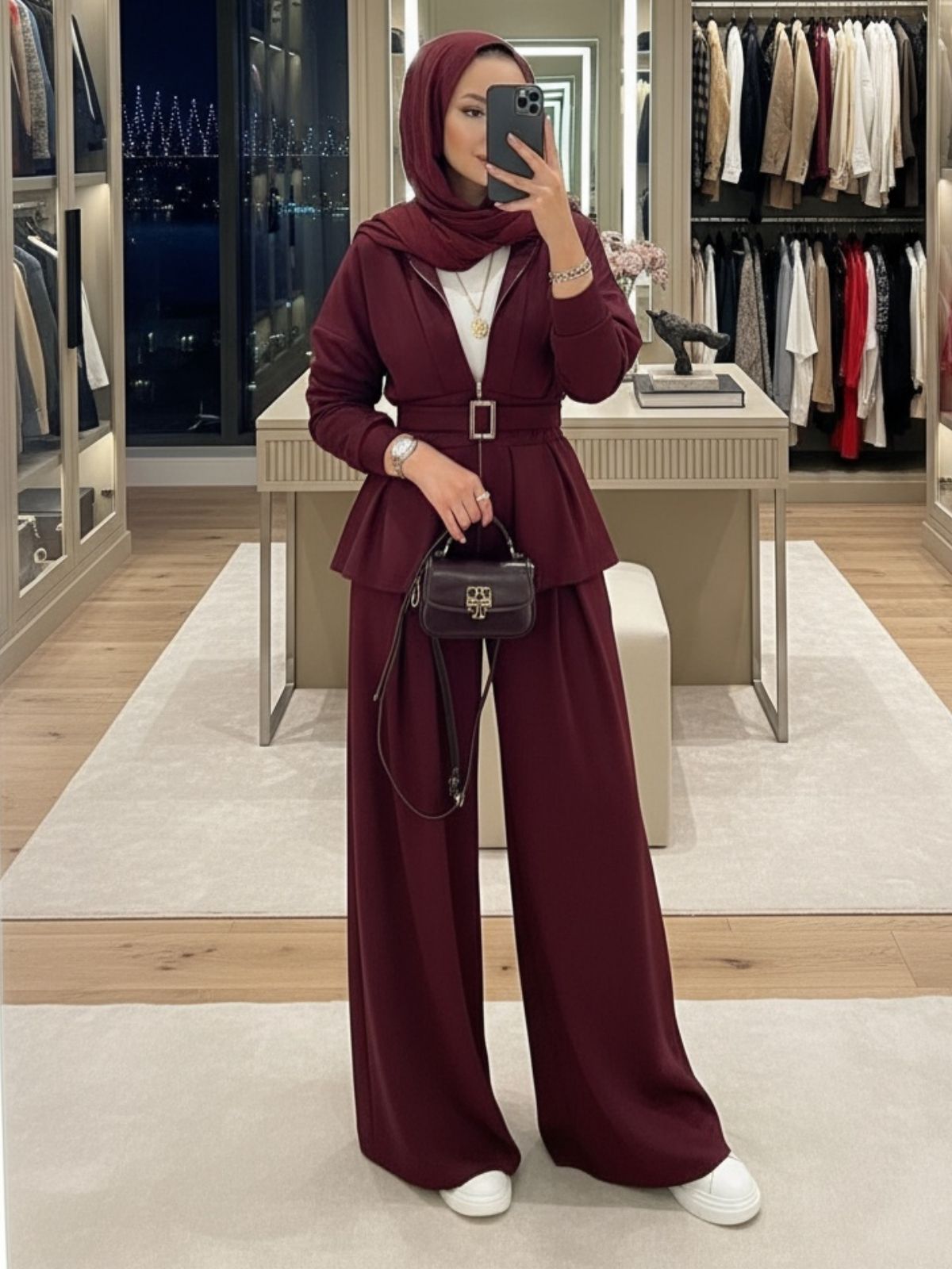 Oysho Premium Kemer Detay Palazzo İkili Takım TK2975  -Bordo