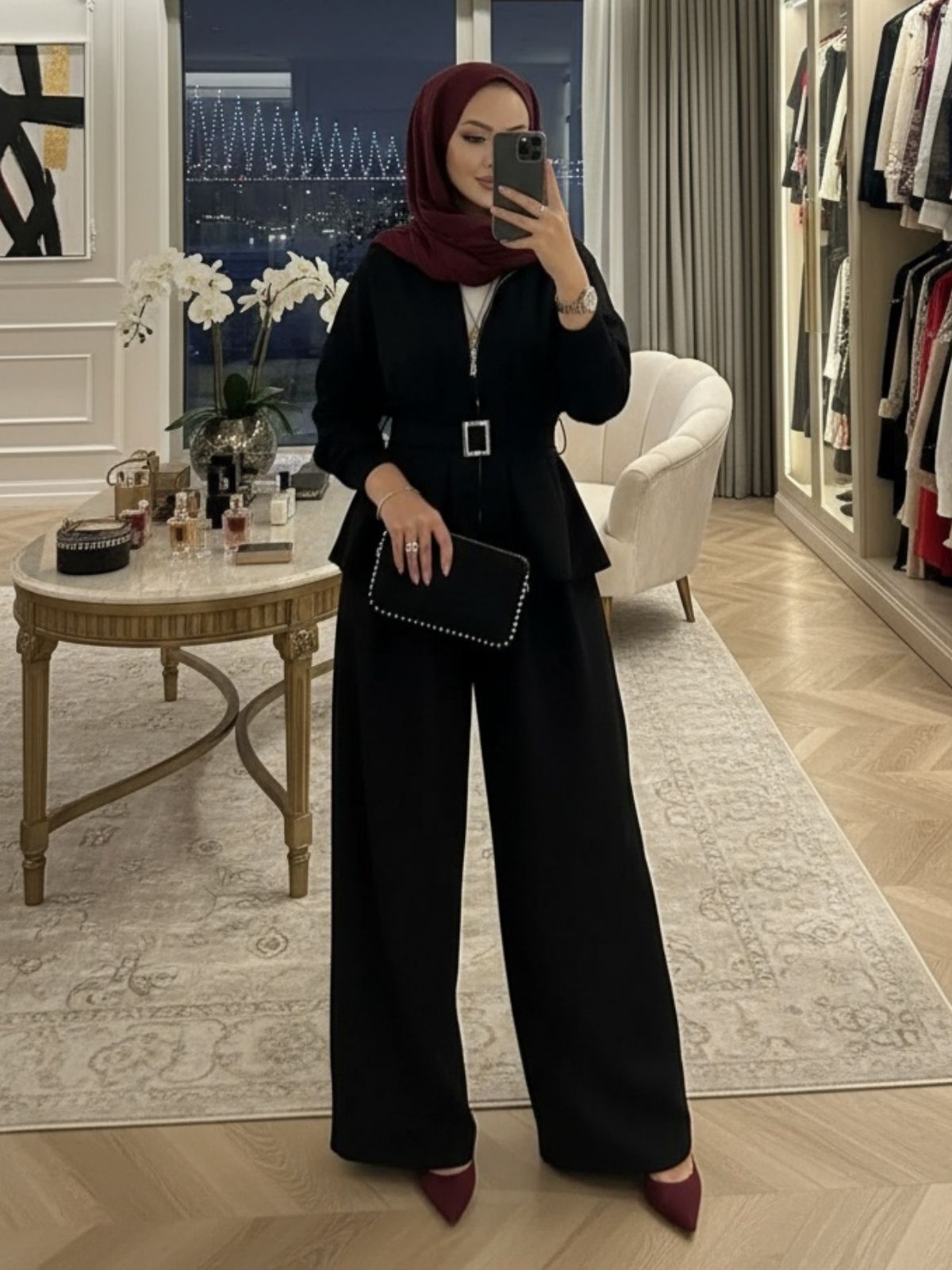 Oysho Premium Kemer Detay Palazzo İkili Takım TK2975  - Siyah